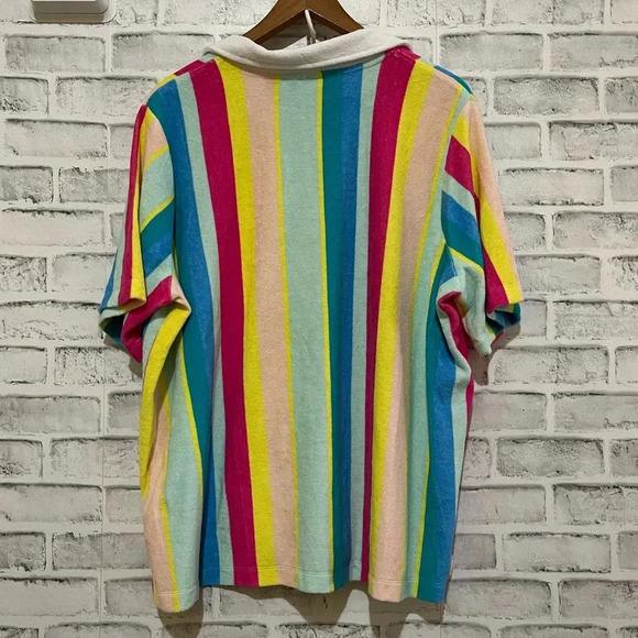 Women’s Land’s End Multi-Rainbow stripe soft collar French terry short sleeve 2X - Picture 2 of 5